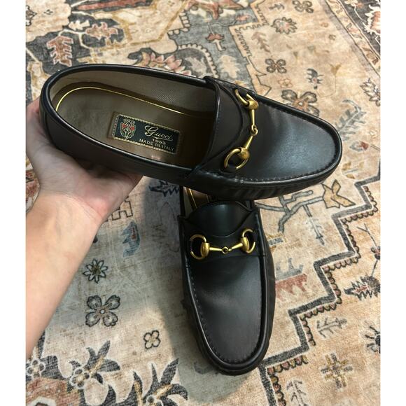 Vintage Gucci Loafers Horsebit Made in Italy black Leather Business Flats - Picture 1 of 16